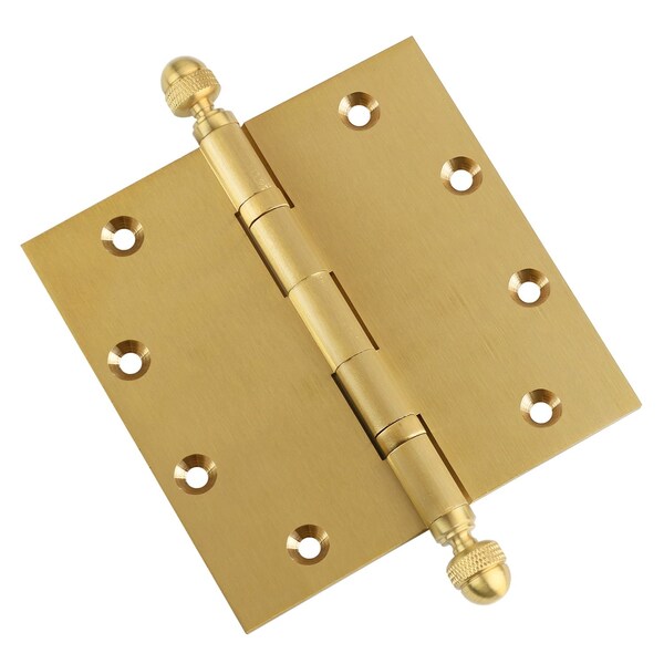 Embassy 5 x 5 Solid Brass Ball Bearing Hinge, Satin Brass Finish Acorn Tips 5050BBUS4A-1 - main